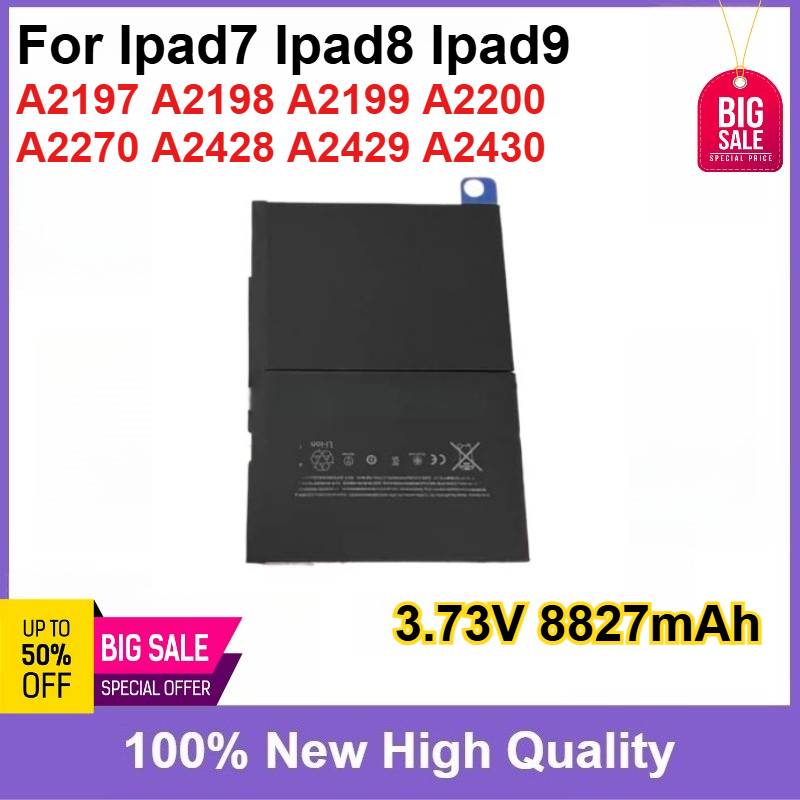 iPad7、iPad8、iPad9、iPad7/8/9、A2197、A2198、A2199、A2200、A2270、A2428、A2429、A2430対応の3.73V 8827mAh大容量タブレットバッテリー
