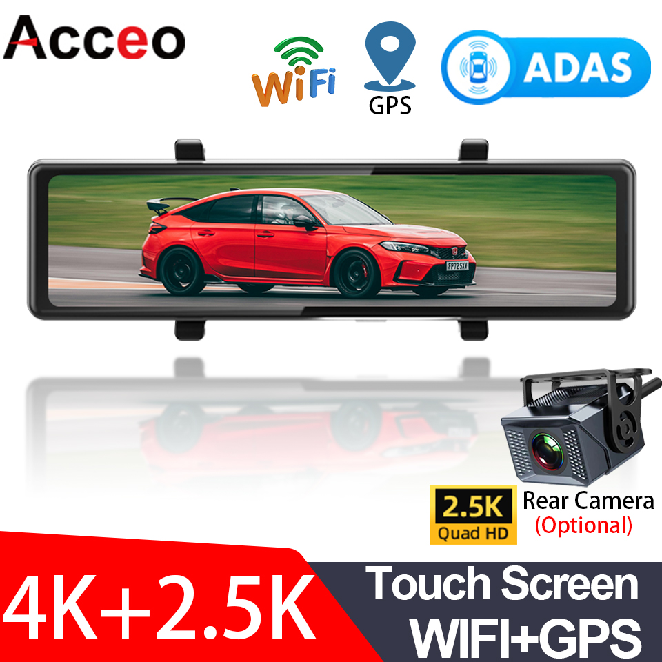 4K ダッシュカム HD ナイトビジョン内蔵 WiFi ナイトビジョン車 DVR バックミラービデオレコーダーカメラデュアルレンズ車 DVR