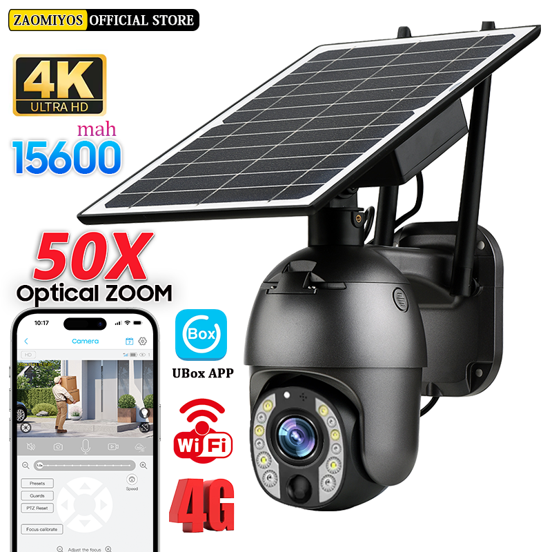 4G SIM 50X 光学ズームソーラーカメラ 4K 360 PTZ 屋外動体検知監視ナイトビジョン CCTV バッテリーセキュリティ IP カメラ