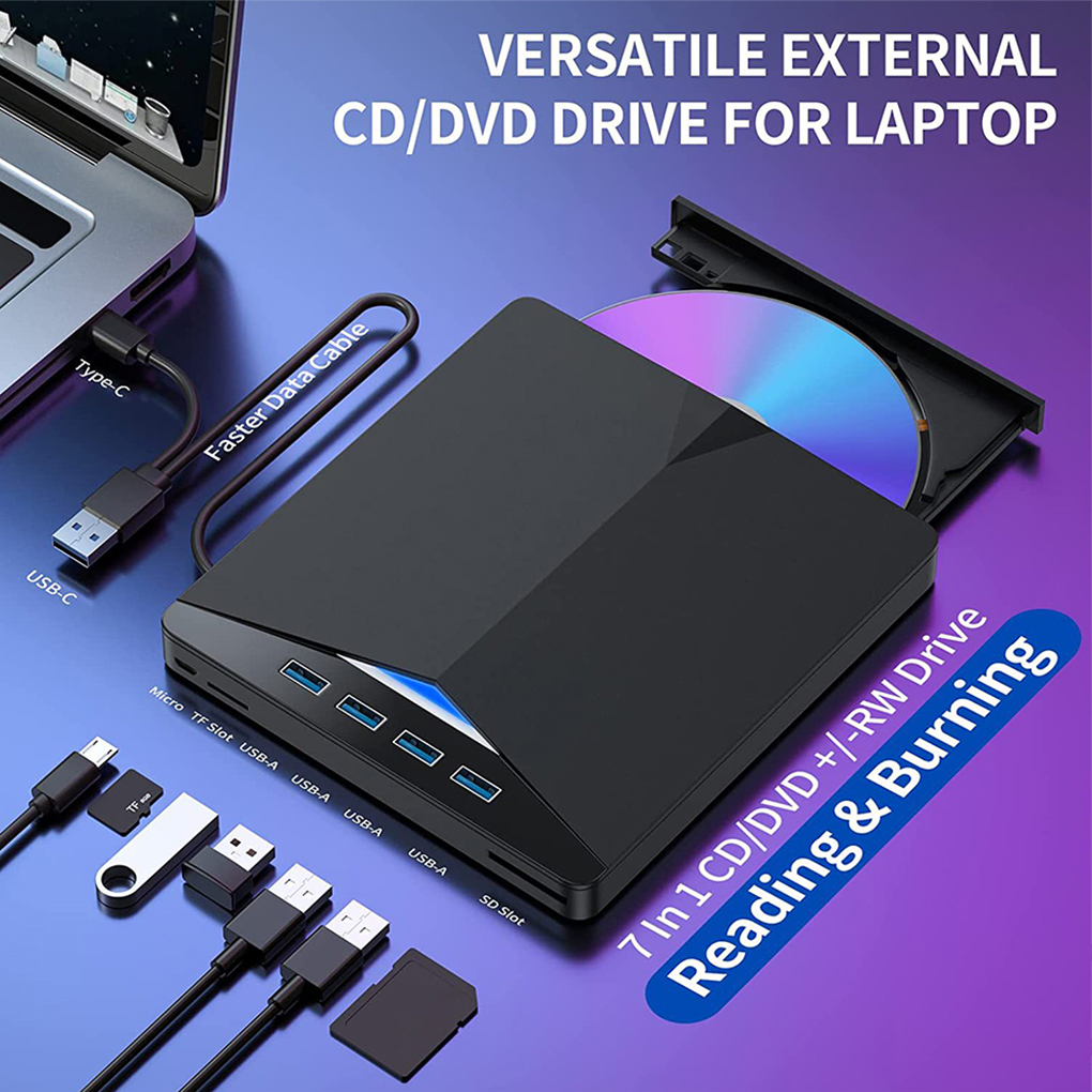 7 in1 USB 3.0 タイプ C 外部 CD DVD RW 光学ドライブ DVD バーナーリーダープレーヤースーパー光学ドライブ PC ラップトップノートブック
