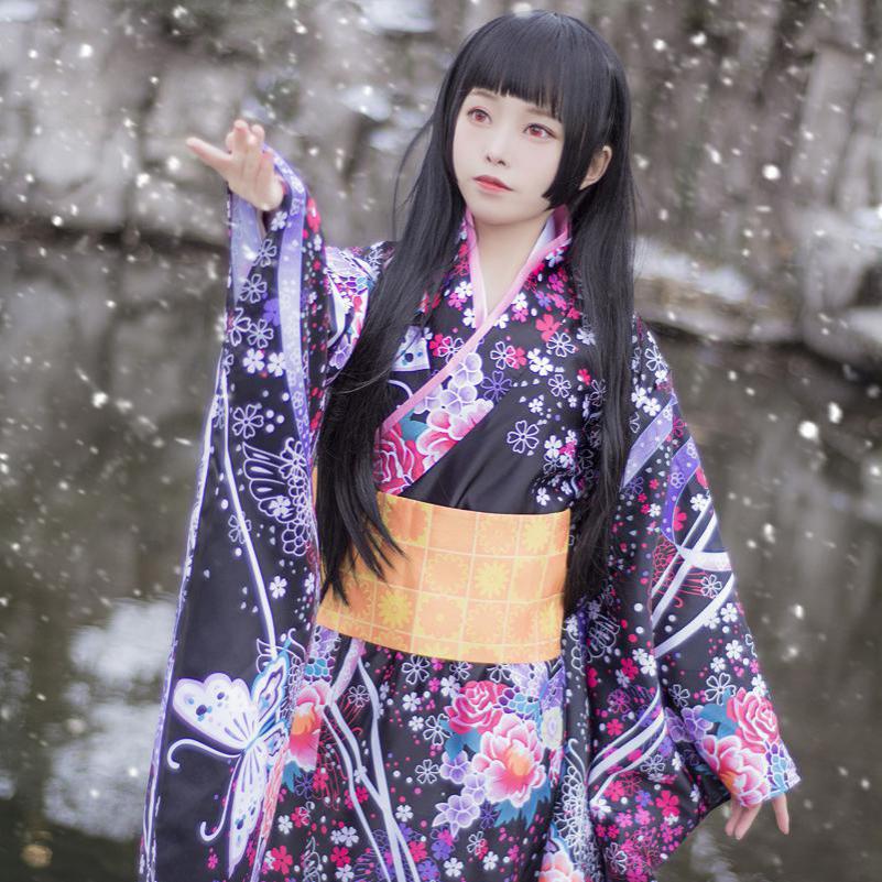 ヴィンテージオリジナル伝統シルク浴衣ドレス帯和風女性着物ローブセクシーなハロウィンコスプレ衣装 S-3XL