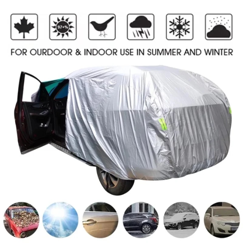 ユニバーサル SUV/セダンフルカーカバー屋外防水日雨雪保護 UV 傘シルバー S-XXL 自動車