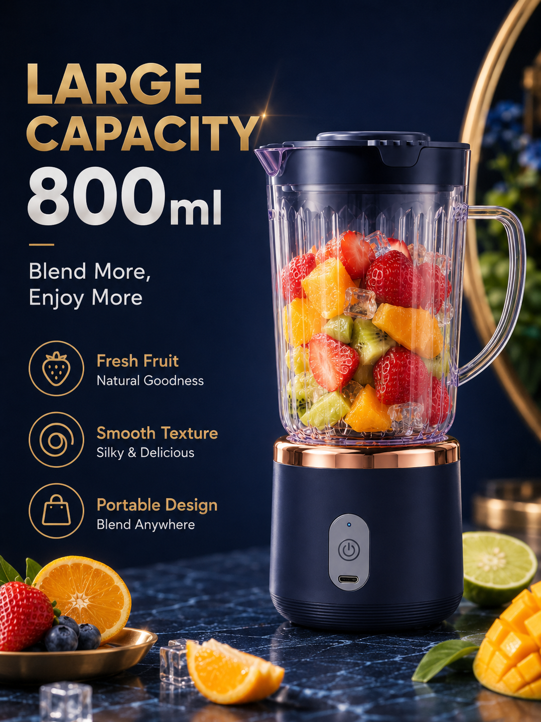 食品グレード 800 ミリリットルワイヤレスブレンダー 1500 mah バッテリー 6 ブレードフルーツジューサーカップ 30 ワットポータブルスムージーミキサーシェイクドリンク用