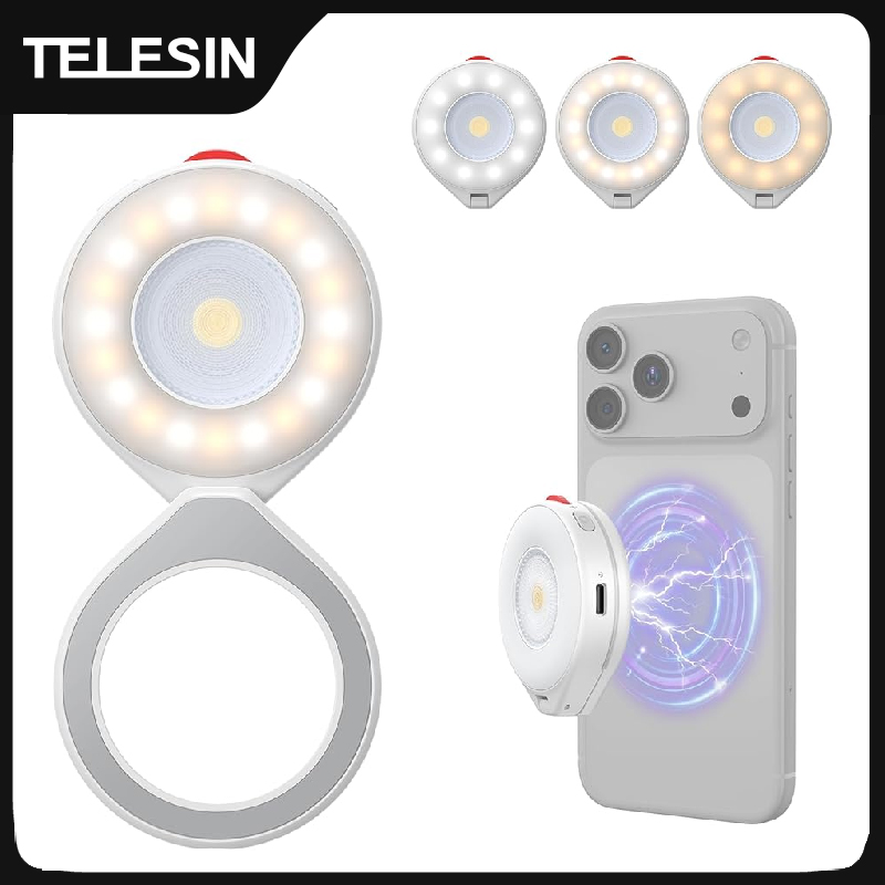 TELESIN 磁気フラッシュライトスマートフォン写真撮影ミニ自撮りライト調整可能な明るさ Iphone XIAOMI HUAWEI SAMSUNG 用