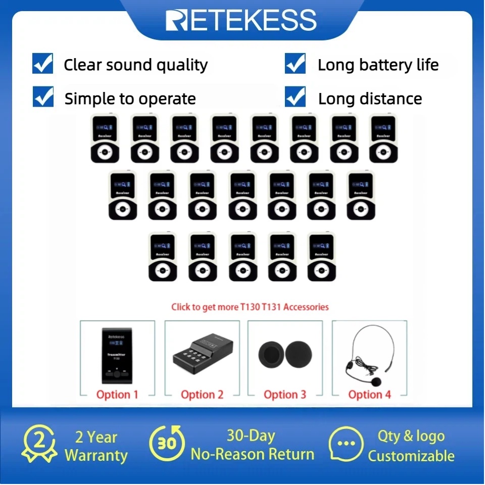 Retekess T130 T131 ツアーガイドアクセサリーツアーガイドワイヤレスオーディオシステムワイヤレスオーディオ送信機受信機トレーニング用