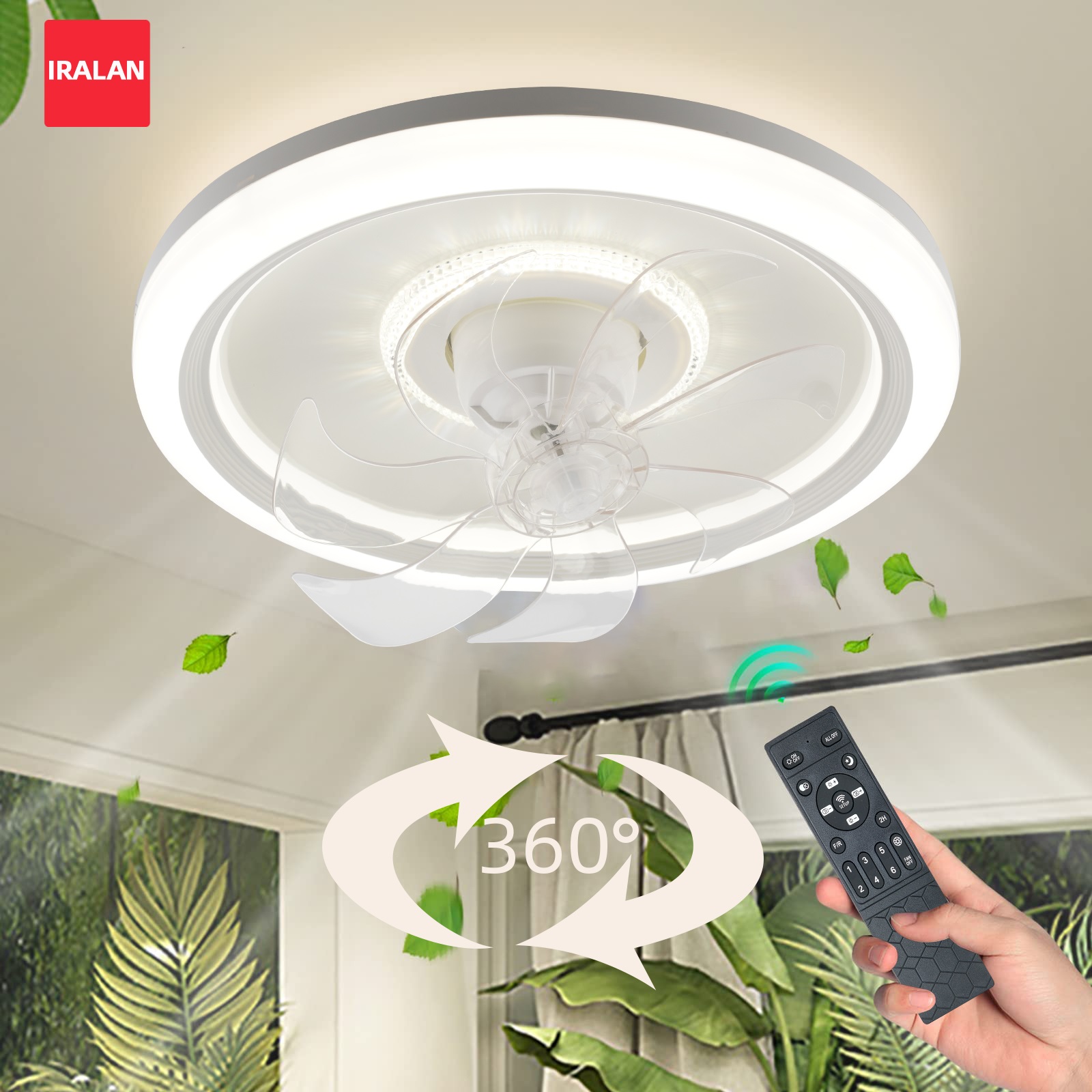 モダンな 360 度回転ヘッドシーリングファンライトリモート無制限調光ホワイトリビングルームベッドルームミニマリスト LED ファンランプ