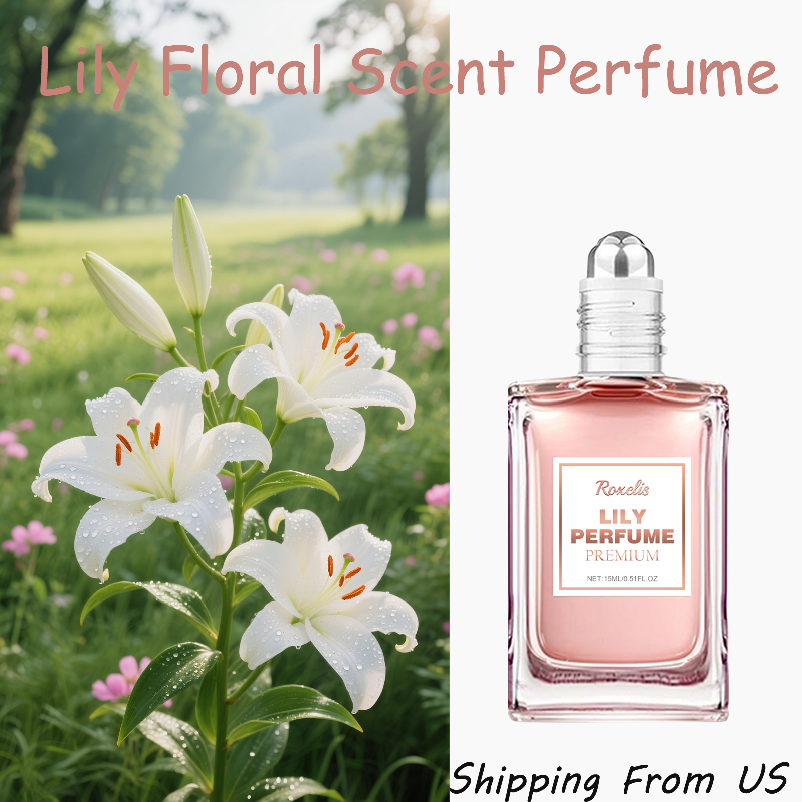 Roxelis 15ml ロールオン香水 エレガントなユリの花の香り ナチュラルでフレッシュな持続性のある香り 優しい消臭 ポータブルデザイン 毎日の使用に適しています