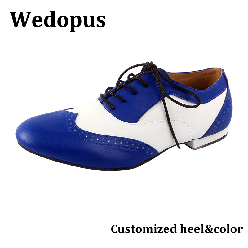 Wedopus カスタマイズされたダンスシューズ男ロイヤルブルーと白のサルサ社交ダンスシューズラバーソール 1 センチメートル