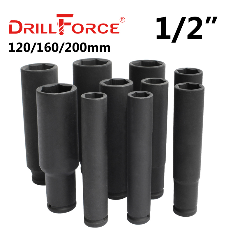 Drillforce 17-46 ミリメートル 1/2 "ドライバーインパクトレンチソケット 120/160/200 ミリメートルロングディープアダプター車自動車トラックタイヤ修理空気圧ツール