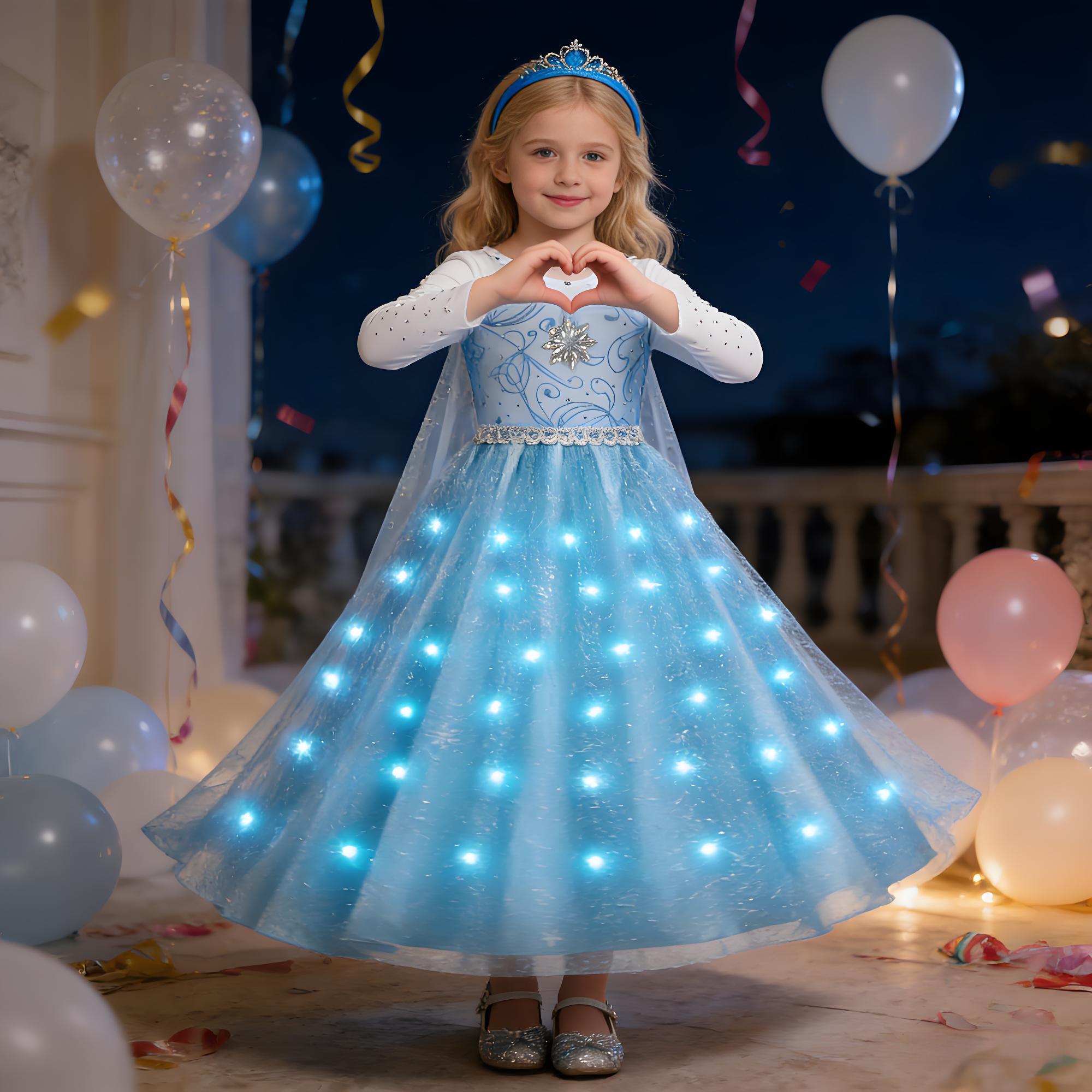 LED 発光エルサドレス女の子 2026 カーニバル子供エレガントなコスプレプリンセス子供ガウン服パーティードレス衣装