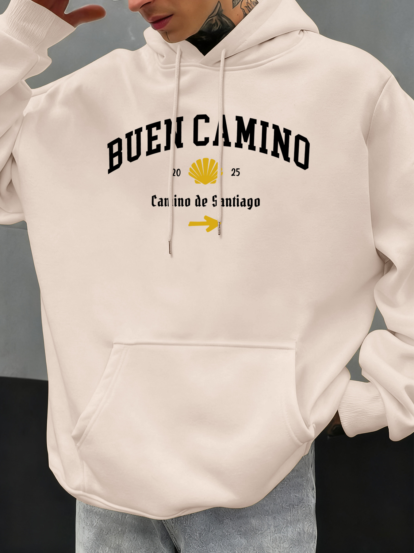 Buen Camino Camino De Santiago デザイン秋の男性パーカーフリースパーカーオーバーサイズソフトトップス服カジュアルファッションストリート