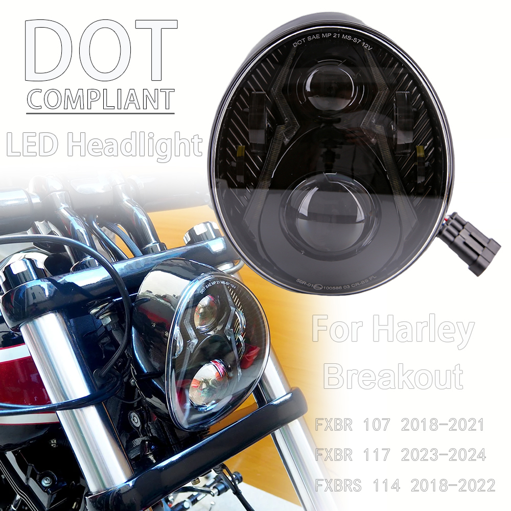 ドット LED ヘッドライトヘッドランプハーレーブレイクアウト FXBR FXBRS 2018 2019 2020 2021 2022 2023 2024 オートバイライトランプ DRL