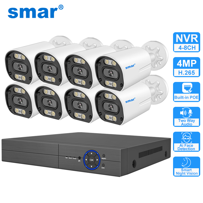 Smar 8CH 4MP POE NVR セキュリティカメラシステムキット H.265 CCTV モーション検出スマート顔検出カラーナイトビジョン XMEYEpro アプリ