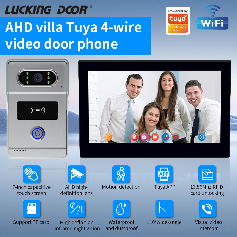 サポート Tuya アプリ ドアフォン インターホン システム RFID ドアベル カメラ モニター付き トーク アプリ ロック解除 HD ナイト ビジョン ヴィラ アパートメント用