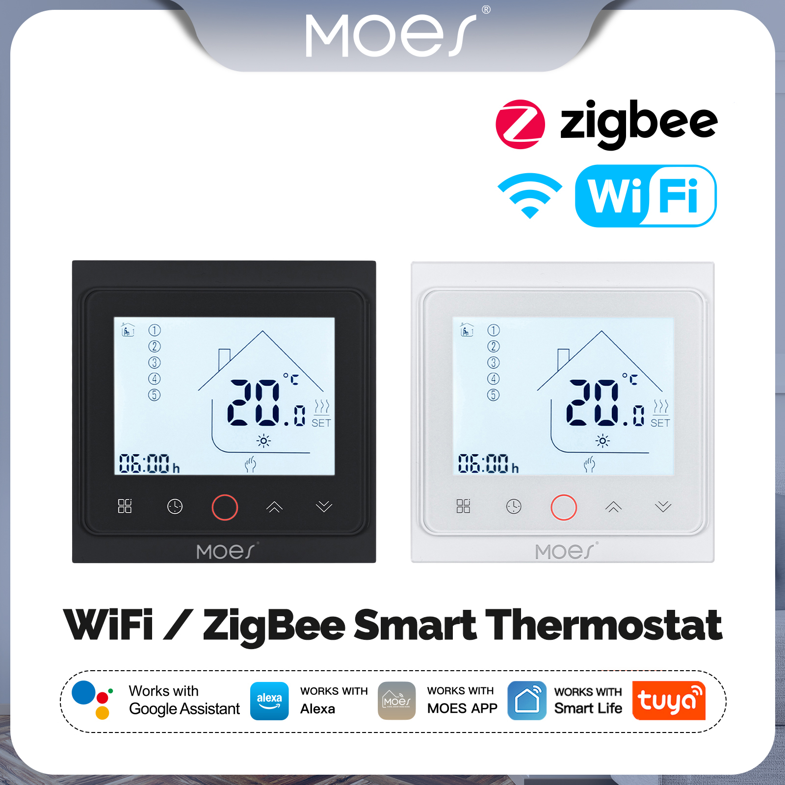 MOES スマート Tuya ZigBee/WiFi サーモスタット温度制御水/電気床暖房ガスボイラー Alexa Google ホームと連携