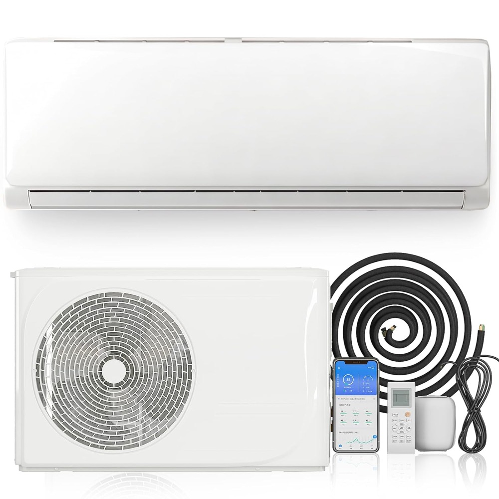 18000BTU ミニスプリットエアコン、ヒートポンプ付き、21 SEER2 壁掛け AC、インバーター、WIFI、220-230V、キット、カスタム