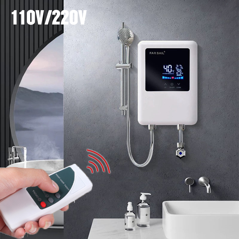 110V/220V インスタント給湯器浴室キッチン壁掛け電気温水器 LCD 温度表示リモコン付き