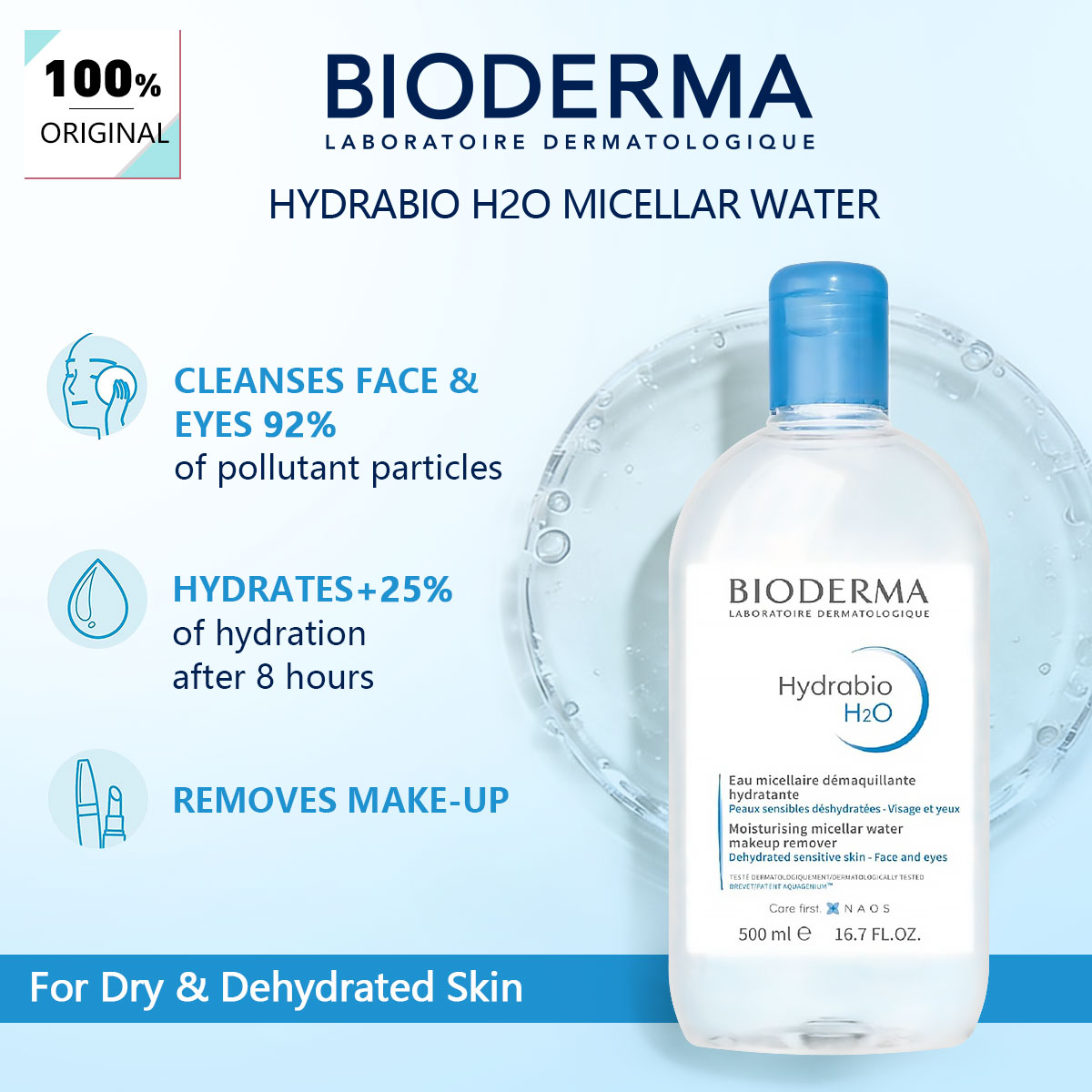 ビオデルマ HYDRABIO H2O 500ML、ジェントルフォーミュラ
