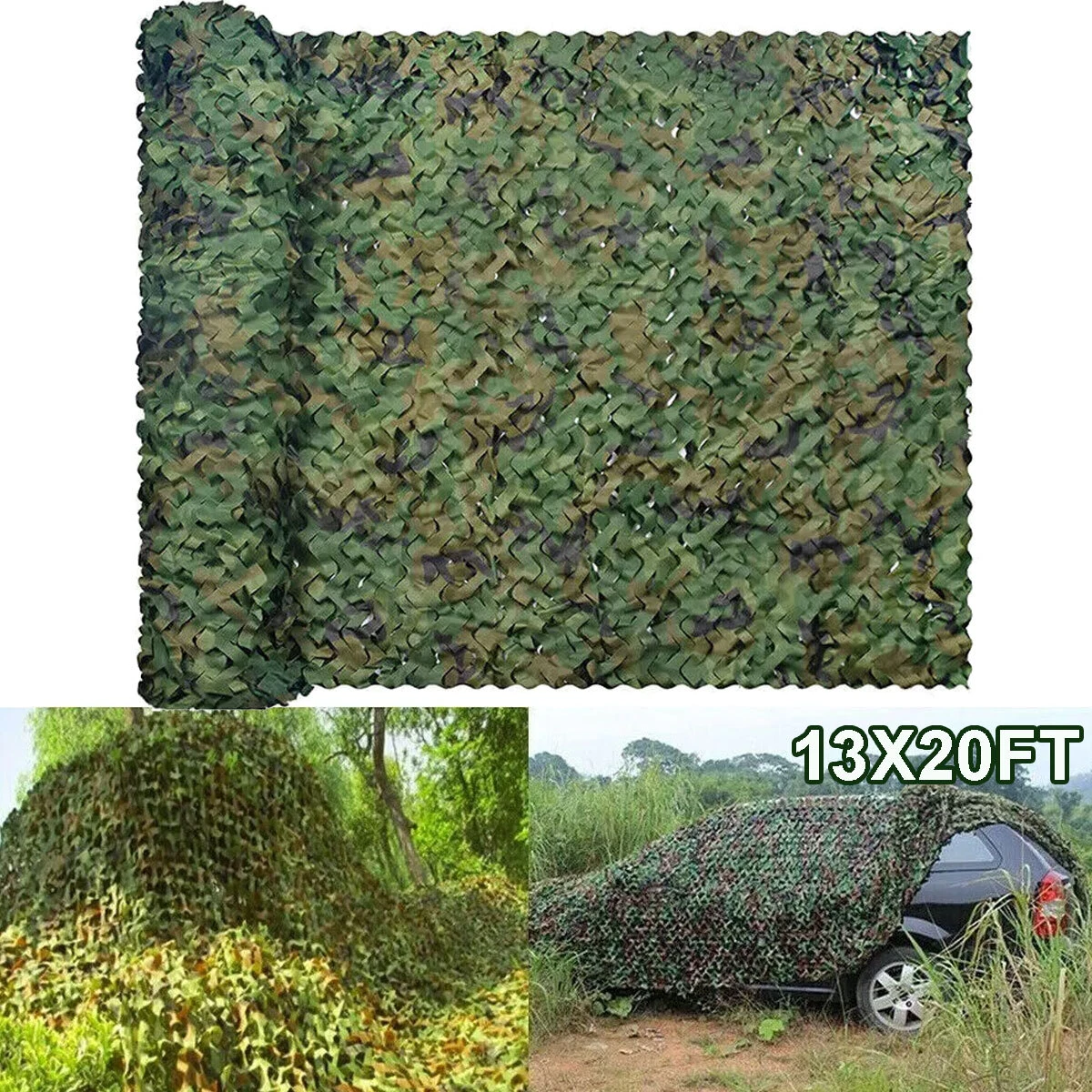 13x20Ft グリーン迷彩ネッティング アーミー迷彩 屋外サンシェード メッシュ ウッドランド キャンプ ハンティング カバー シェード サンシェルター キャンプ用