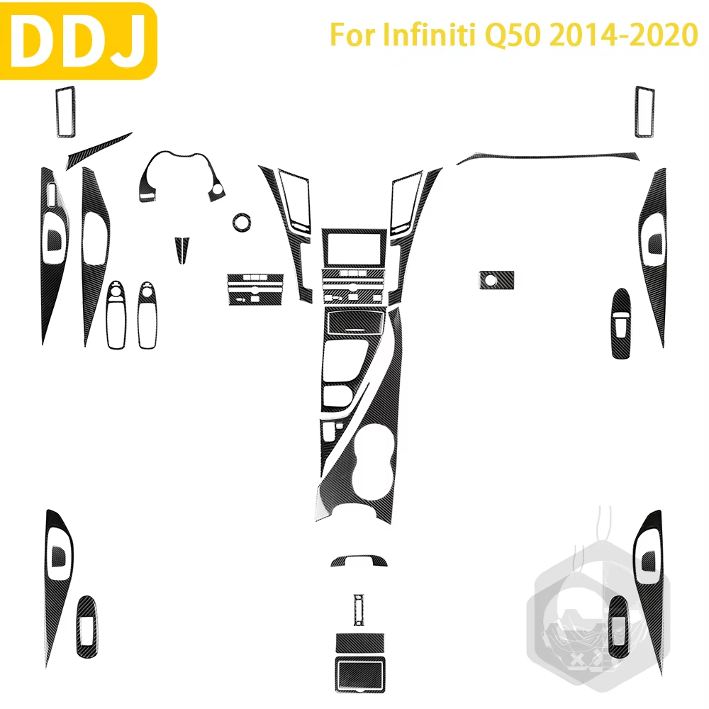 インフィニティ Q50 2014-2020 アクセサリー炭素繊維インテリア車のドア計器カップホルダーギアカバートリムステッカー装飾