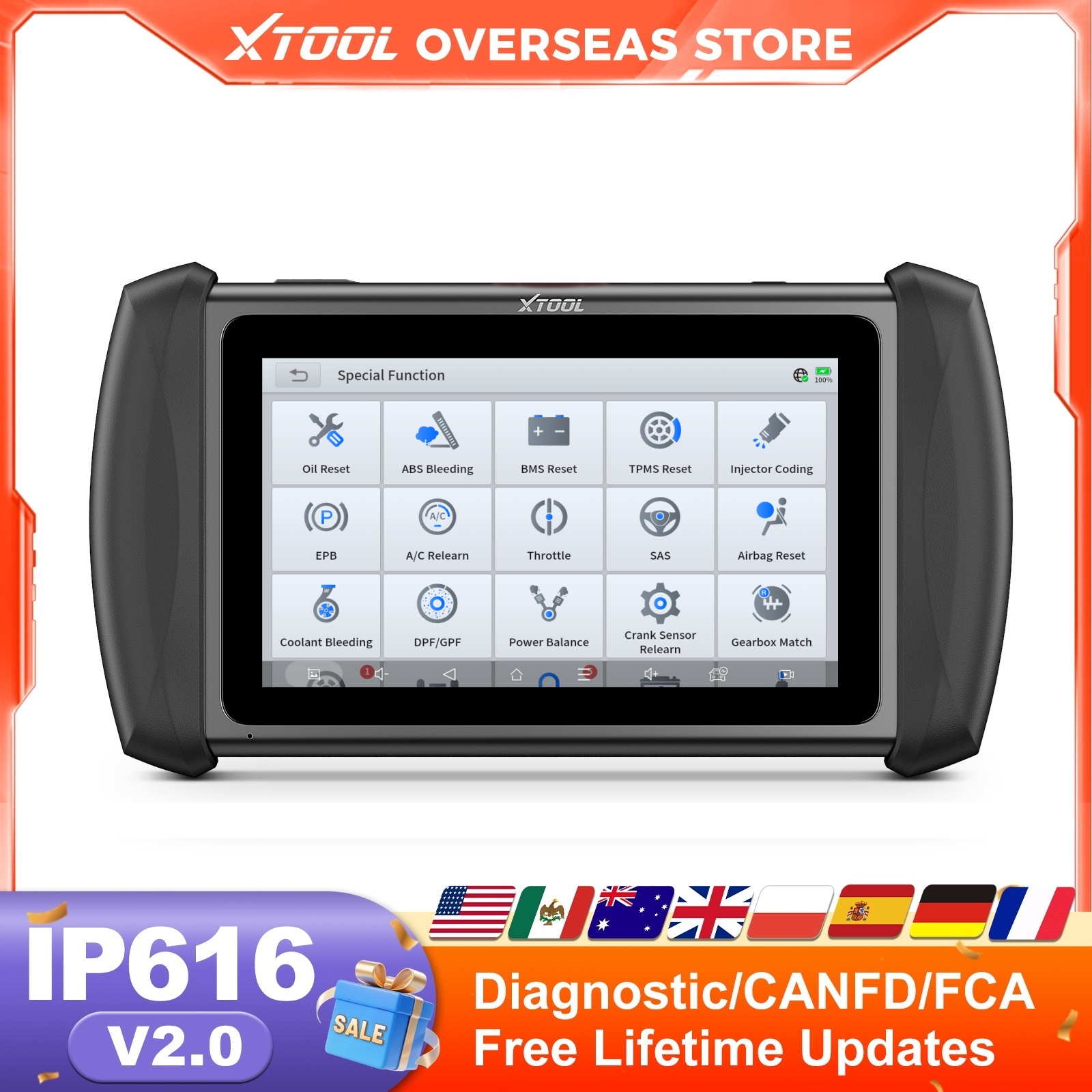 生涯無料アップデート XTOOL Inplus IP616 V2.0 自動車スキャナーキープログラマー BI 方向診断ツール (34 リセット付き) FCA