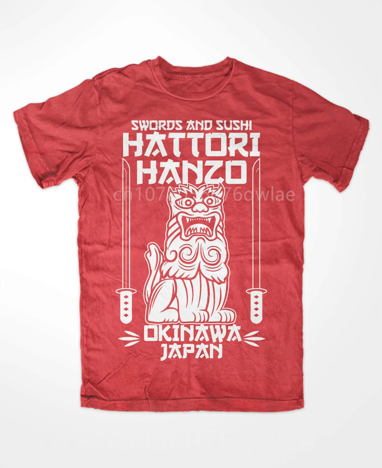服部半蔵 レッド 剣と寿司 キルビル 沖縄 日本 タランティーノ Tシャツ クルーネック 半袖 ルーズ ファッション ストリート
