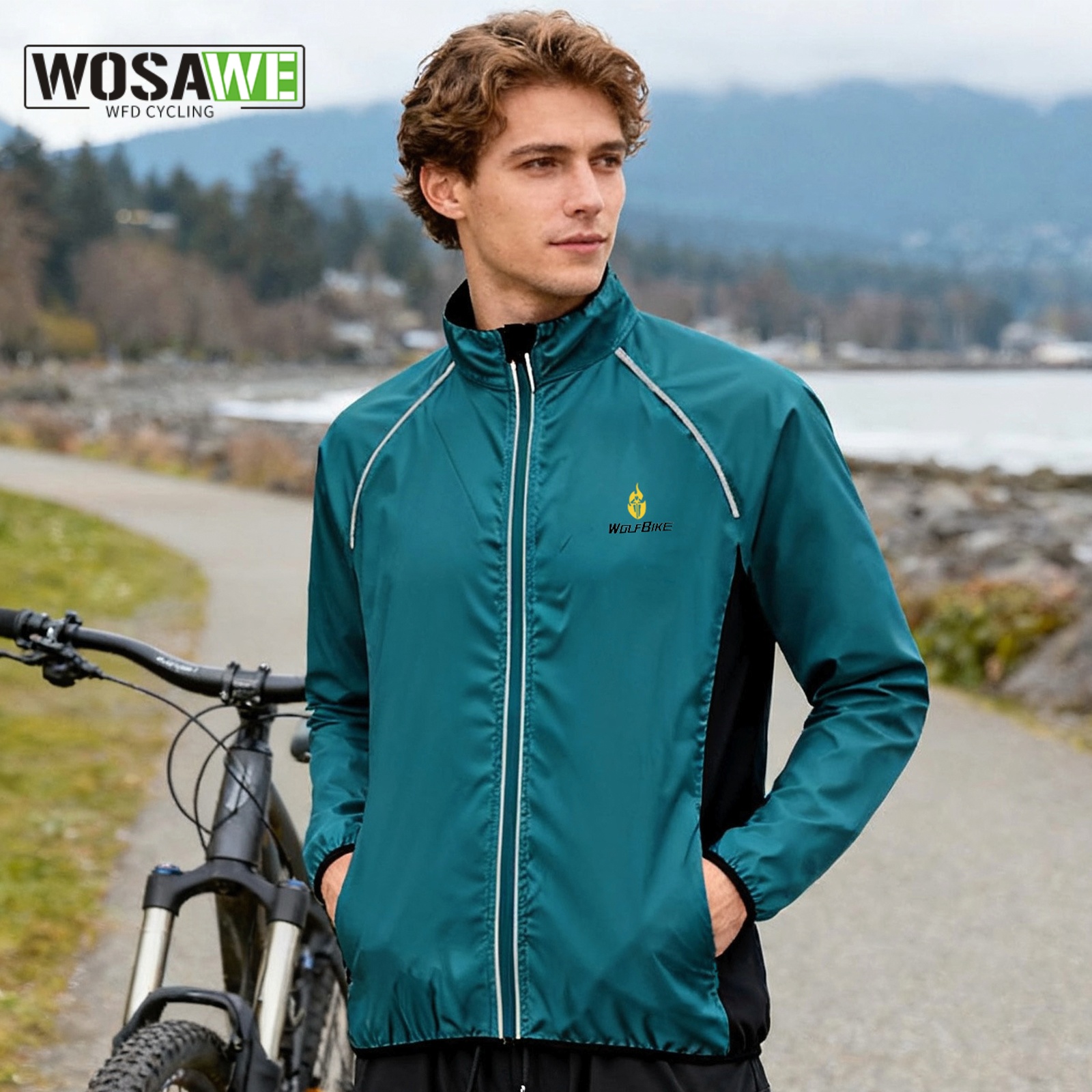 WOSAWE サイクリングジャケット防風防水軽量長袖サイクリングジャケット自転車服バイク MTB スポーツウインドブレーカー