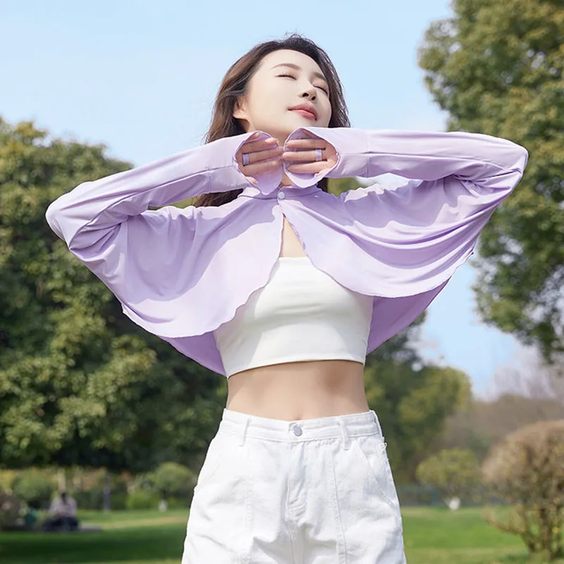 韓国のファッションシングルバックル女性薄型 UV 日焼け止めアイスシルクコート女性無地屋外通気性トップ女性