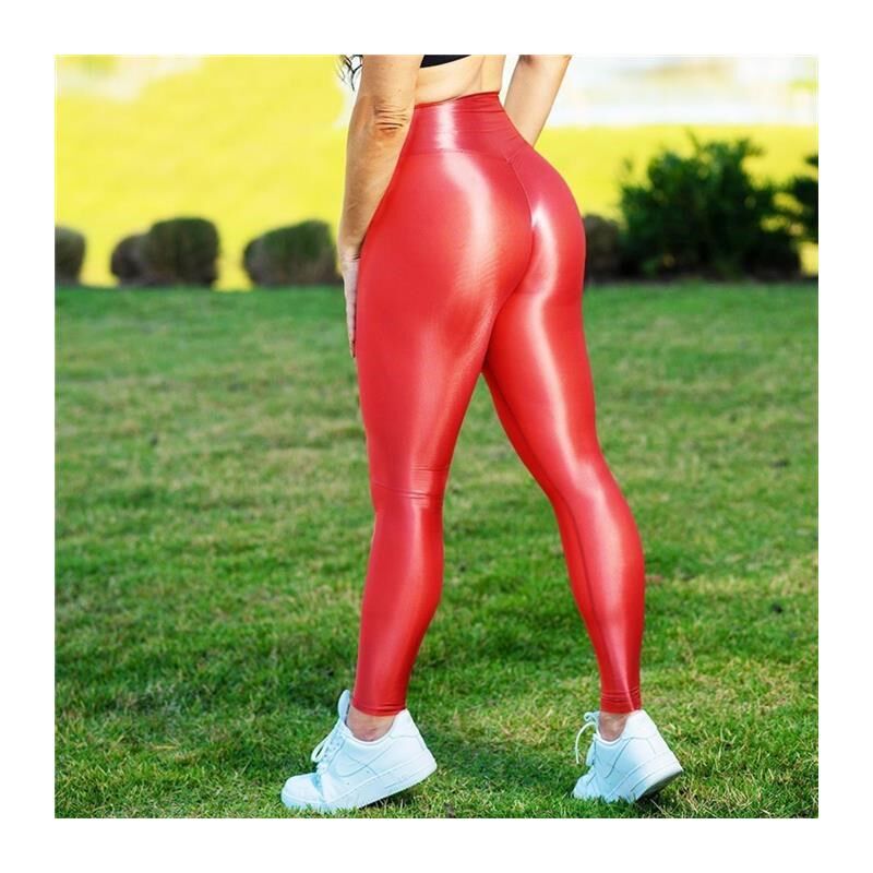 ユニセックスハイウエストオイル光沢のあるヨガパンツ滑らかな光沢のあるバットリフティング9点フィットネスレギンス