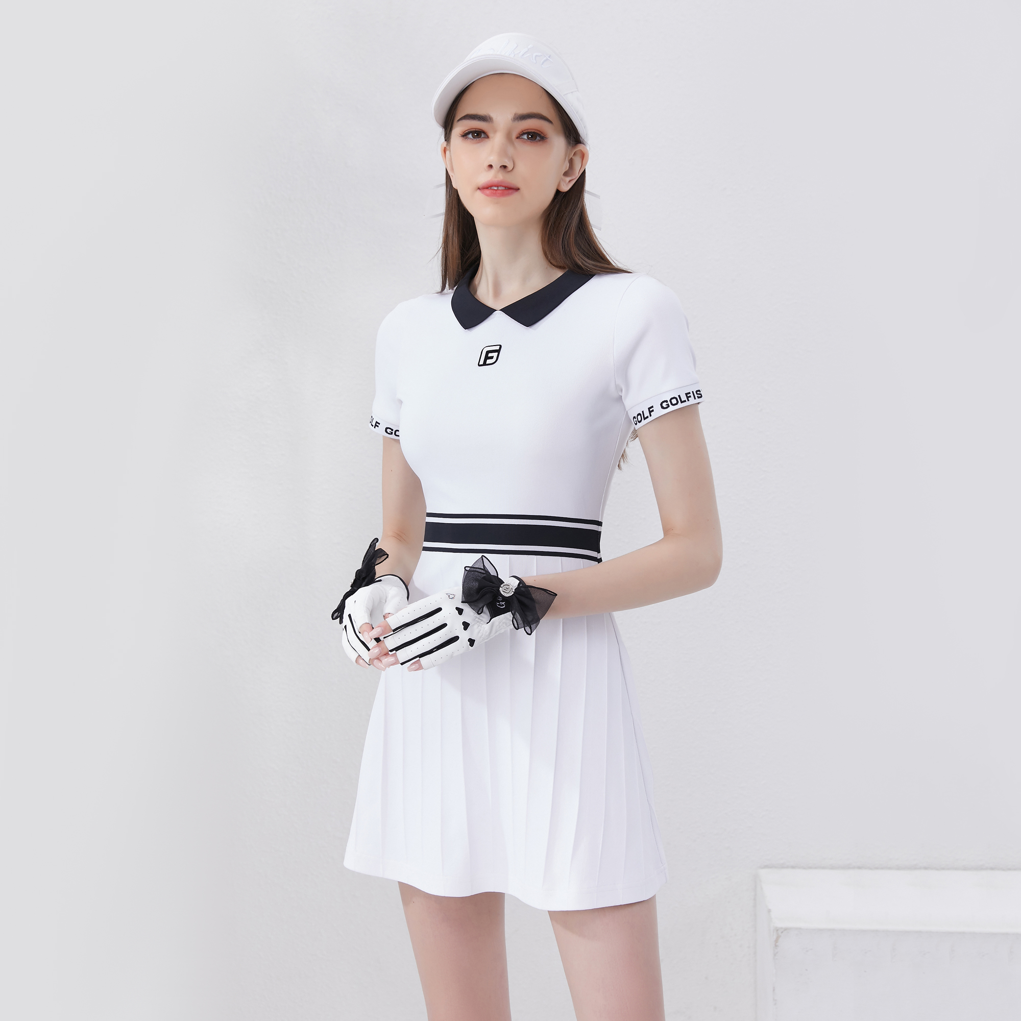 Summer Womens Short Sleeve Polo Dress Pleated Skirt Hem Breathable Stretch Athletic Golf Tennis Style Polo Knit Sweater Dress