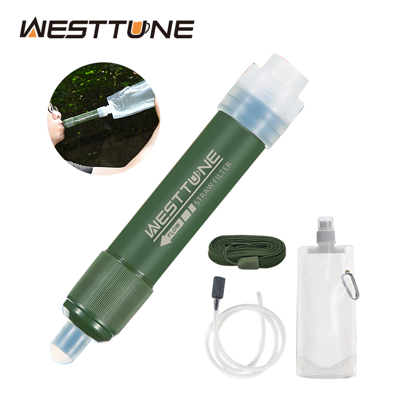 Westtune アウトドア ミニ キャンプ 浄化水フィルター ストロー TUP カーボンファイバー ウォーターバッグ サバイバルまたは緊急用品用