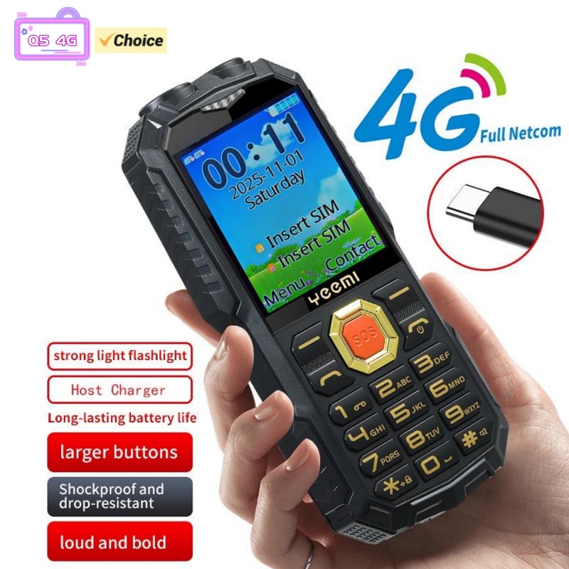 YEEMI Q5 4G ボタン電話 2.4 インチデュアル SIM カード HD 通話カメラ FM LED 懐中電灯 LTE Type-C トリプルプルーフ屋外携帯電話