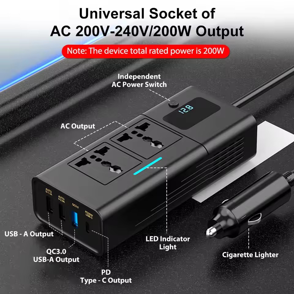 車用 220v インバーター 12 ～ 220 電圧パワーコンバーター 200W 12V 車両用