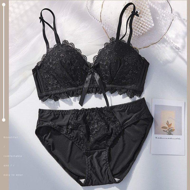 2026 New Japanese Style Lace Lingerie Set For Women Push Up Enhancing Wirefree Bra Side Support Smooth Underarm Bulge Comfort