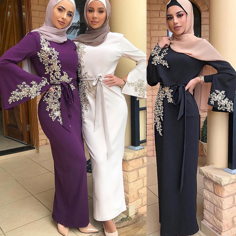 イードムバラクアバヤドバイトルコイスラム教徒ヒジャブドレスカフタンイスラム服アバヤドレス女性のためのローブ Musulman ファム Vestidos
