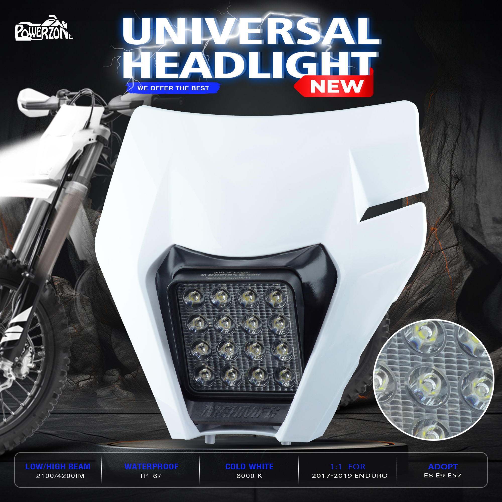 Powerzone オートバイ LED ヘッドライトヘッドライト KTM EXC XC SX MX 125 250 300 450 モトクロススーパーモトエンデューロヘッドライト