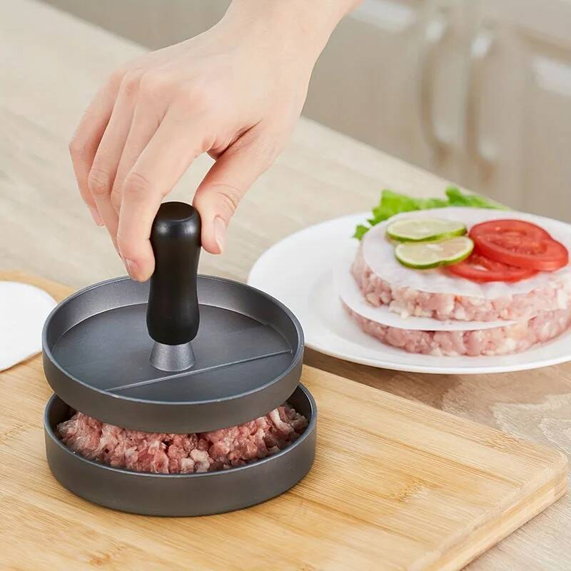 円形ノンスティックバーガープレス金型キット、家庭用ミートパイメーカーツール、パティペーパー100枚付き