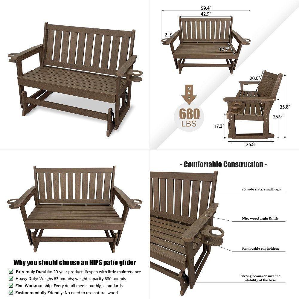 FT グリーン AmishMade ポーチ グライダー 1000 ポンド 高耐久ポリ木材ミッションベンチ 米国製 HDPE 屋外座席家具 Sta