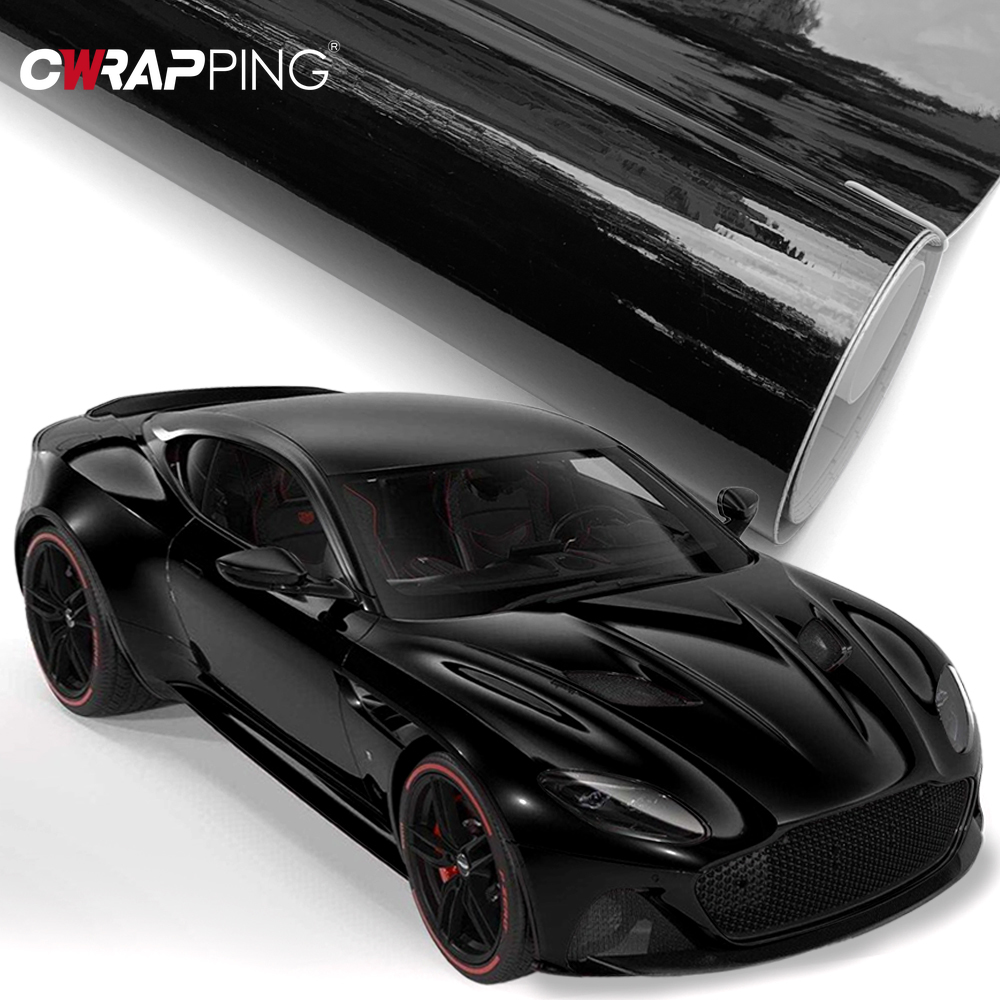 高光沢ブラック車ビニールフィルムラップ粘着ビニールロール PVC 明るい黒トラックボディフードデカールエアリリース車両アクセサリー