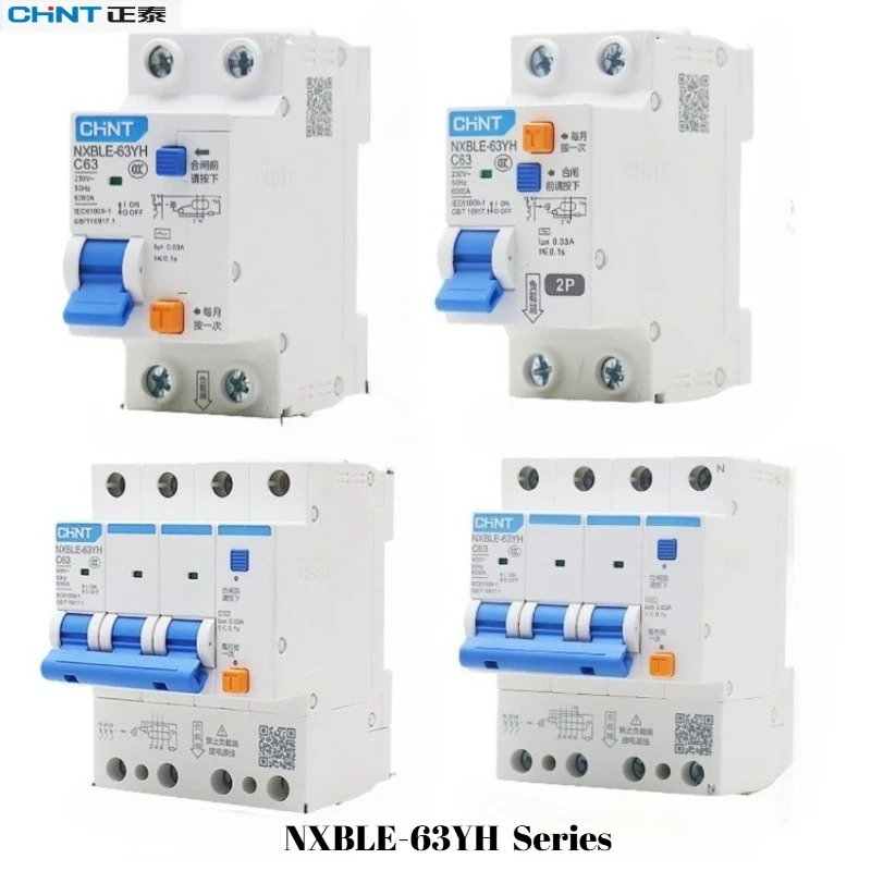 Chint NXBLE-63YH RCBO 1P N 2P 3P 3P N 10A-63A 2 モジュール漏電保護装置過負荷/短絡保護省スペース設計