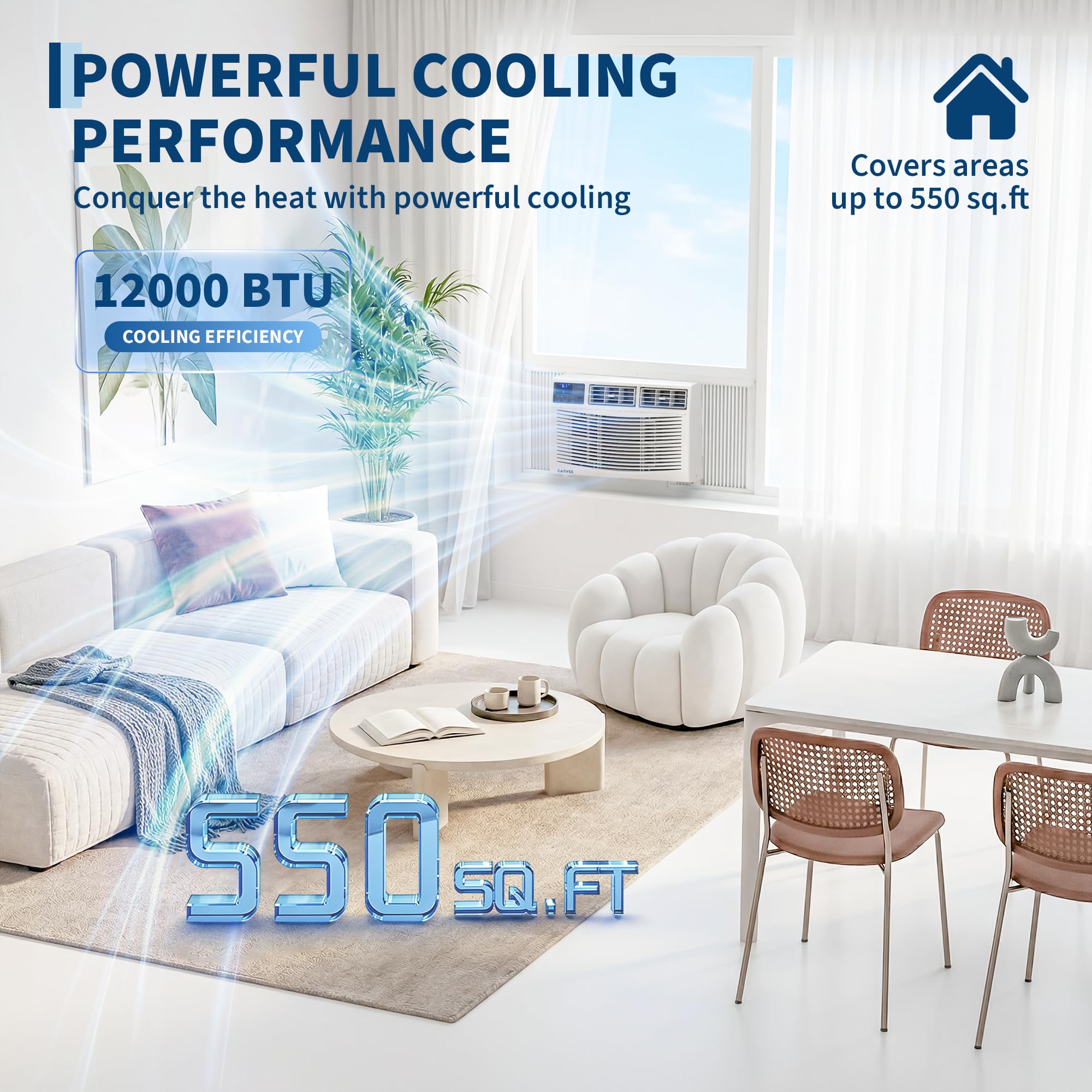新しい 12000 BTU ウィンドウ エアコン、リモコン付き、最大 550 平方メートルまで冷却します。フィート、3 冷却
