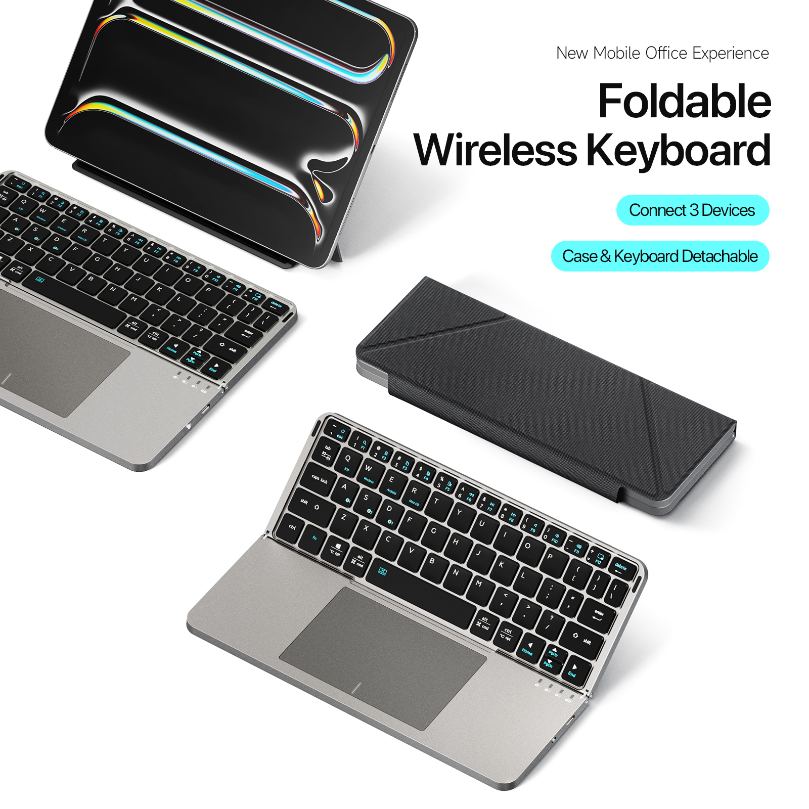 携帯電話、タブレット PC 用のタッチパッドと電話ホルダーを備えた折りたたみ式 Bluetooth 5.0 キーボード多機能モデル - 新リリース