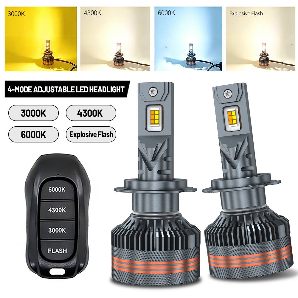 H4 LED ヘッドライト H1 H3 H7 H8 H11 9005 HB3 9006 HB4 9012 6000K 4300K 3000K 3 色リモコン 4 モード車のライト 12V 24V