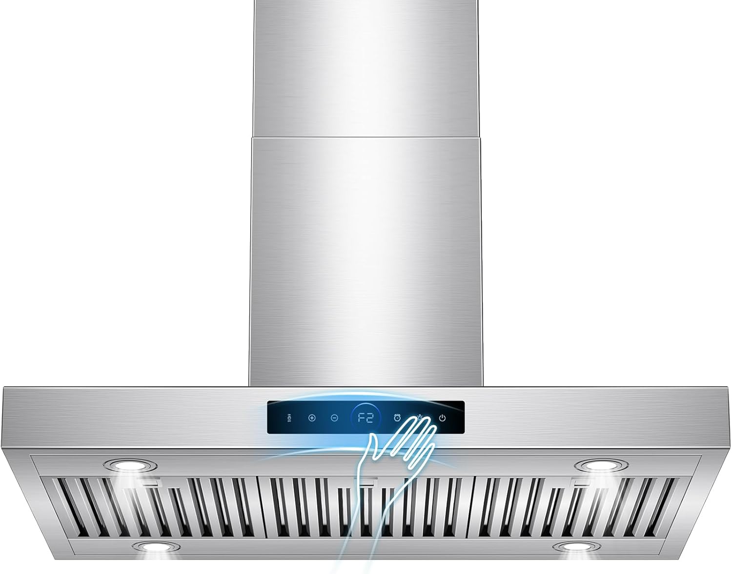 36 インチレンジフード天井マウント 1200 CFM 4 スピードタッチコントロール LED ライト付き、ダクト/ダクトレスステンレススチールキッチン換気口
