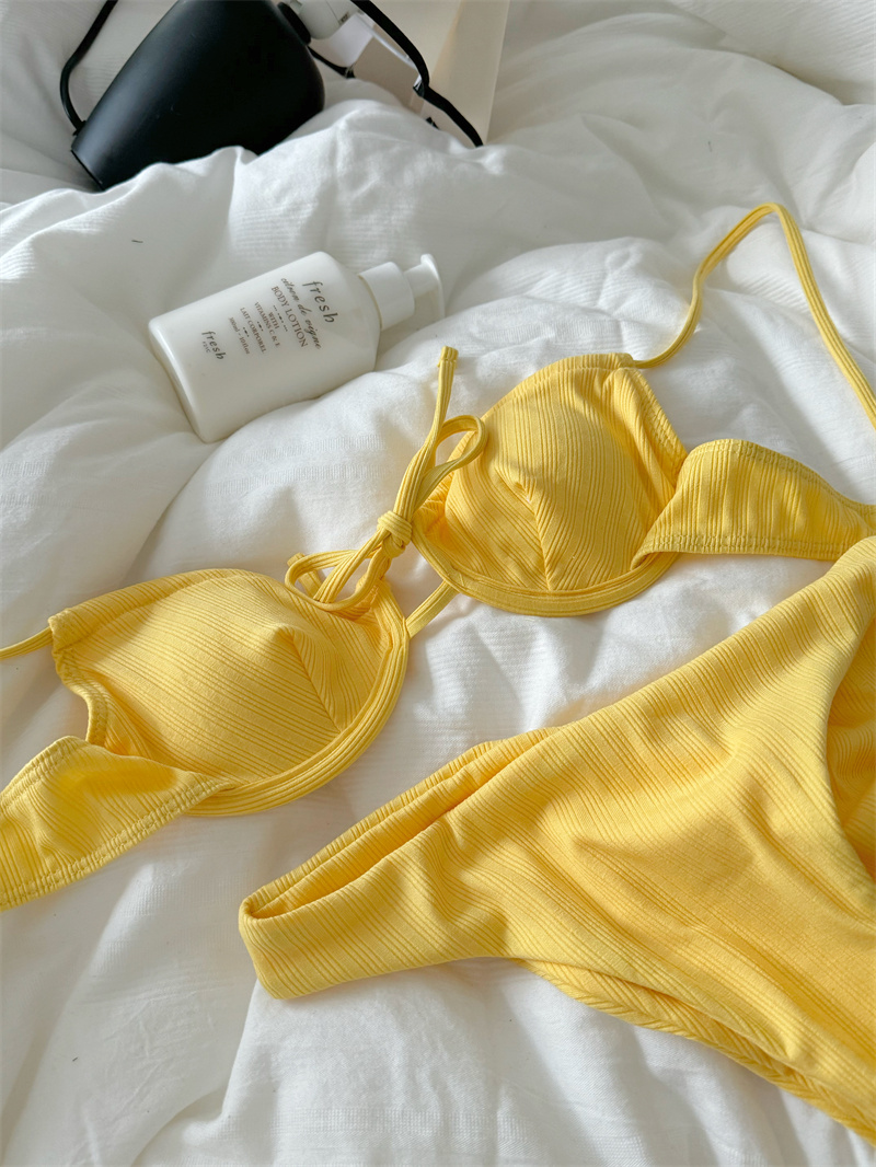 Swimsuit Bikini Split Girls Striped Yellow Lingerie With Breifs Suit Vintage Slim Tie Vacation Style Summer Underwear Swimwear