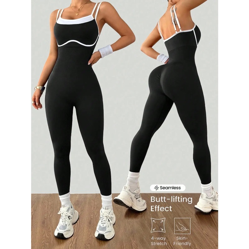 Women's Quick-Dry Fitness Yoga Bodysuit Tight Outdoor Sports One-Piece Comfortable Yoga Top for Active Wear