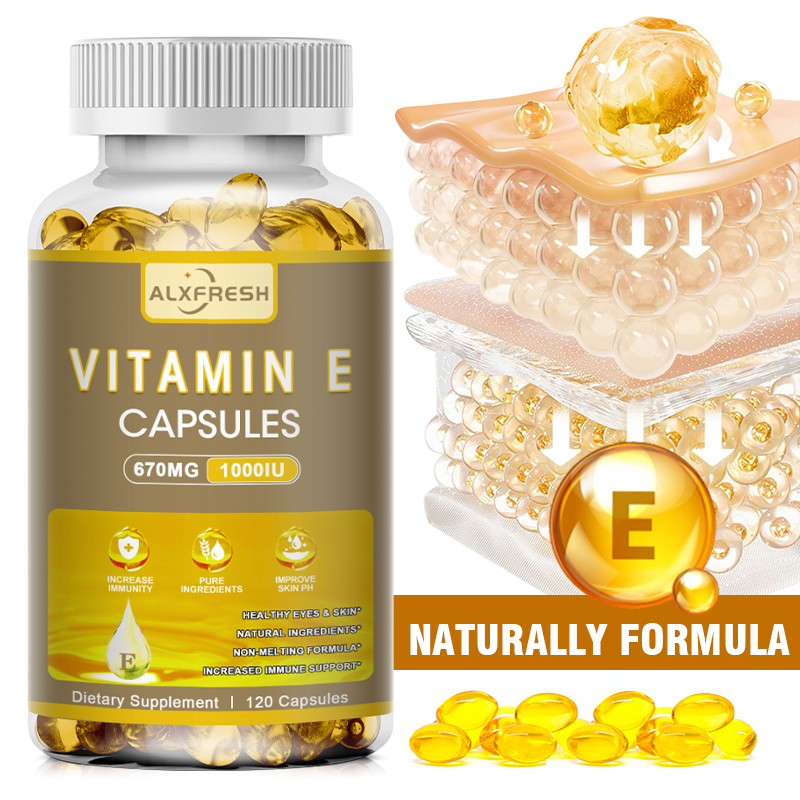 Alxfresh ビタミン E 670 mg (1000 IU) - 天然の栄養補助食品、抗酸化物質、皮膚、免疫システムのサポート、グルテンフリー、ヴィーゲン