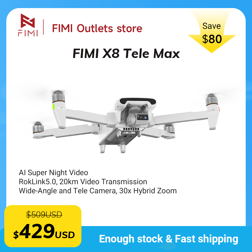 FIMI X8 Tele Max ドローン 30x ハイブリッドズーム広角望遠カメラ 20KM 範囲 4K 60fps 3 軸ジンバル GPS AI スーパーナイトビデオ