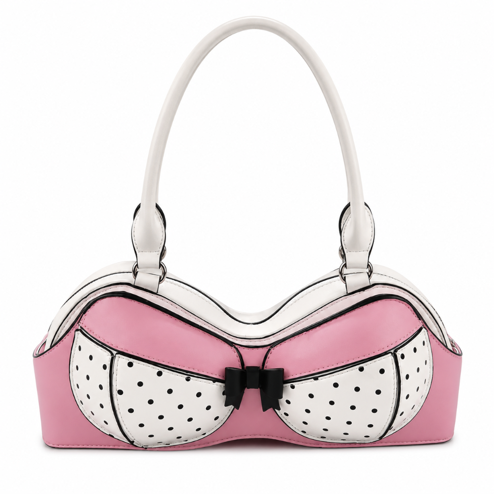 かわいい水玉ブラジャーショルダーバッグ PU レザー Y2K ボウビキニハンドバッグ甘いノベルティ脇の下バッグ通勤トートバッグ