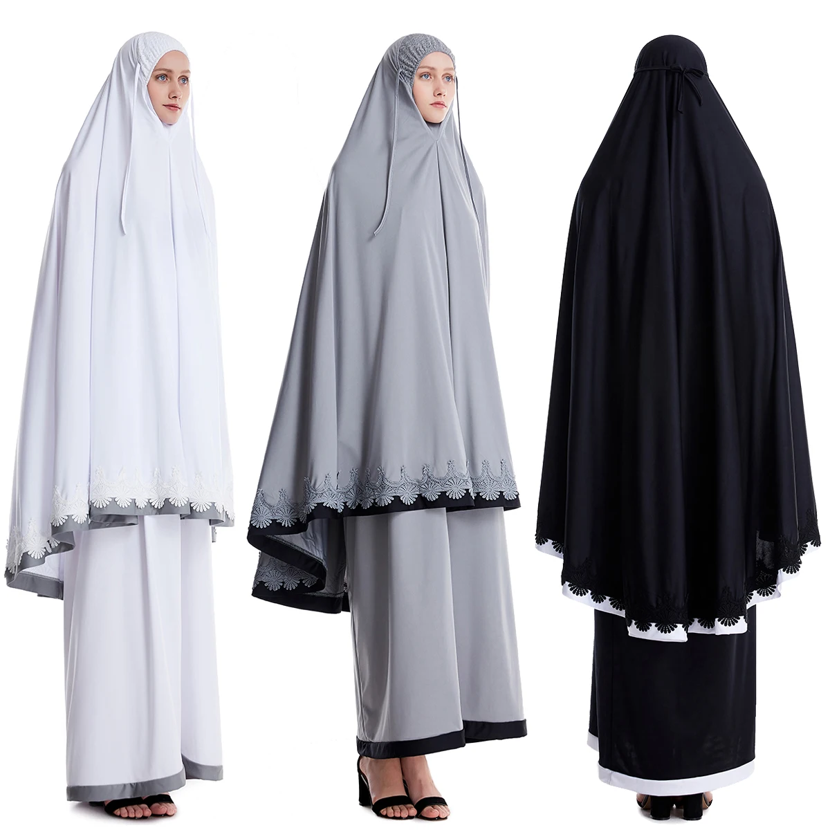 女性の祈りの衣服セットドバイナマズロングキマールヒジャーブドレスフォーマルイスラム教徒アバヤイードイスラム服 Jurken Djellaba Abayas